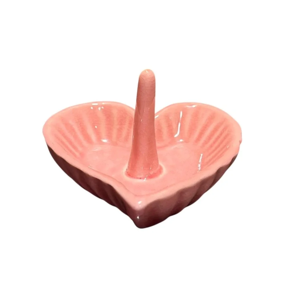 Vintage Pink Heart Ring Holder Dish Cottagecore Grandmillennial Coquette